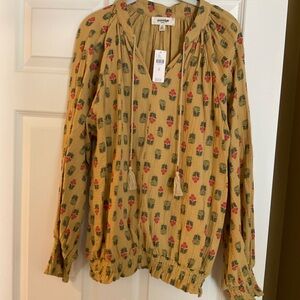 Anthropologie Porridge Clothing Peasant Blouse with Shirred Bottom